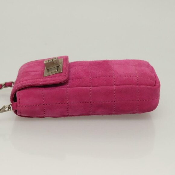 CHANEL Choco Bar Chain Shoulder Bag Suede Pink CC Auth 135452 - Picture 4 of 16